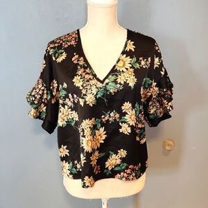 Nasty Gal moody floral satin ruffled sleeveless vneck cropped blouse